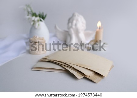 Similar – Image, Stock Photo Old crumpled paper with white flowers white background