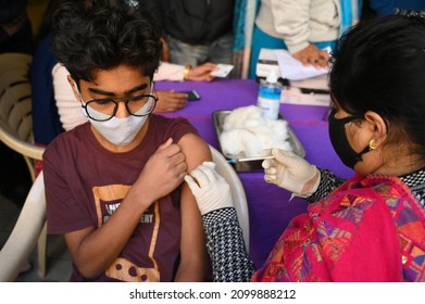 First Time Covid Vaccination For 15-18 Age Group Starts Today At Urban Primary Health Centre Gurgaon. Gurgaon, Haryana, India. January 03, 2022.