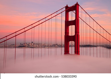 First Tower Of The Golden Gate Bridge In Fog