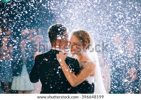 Similar – Image, Stock Photo bride and groom first meeting on the roof of skyscraper