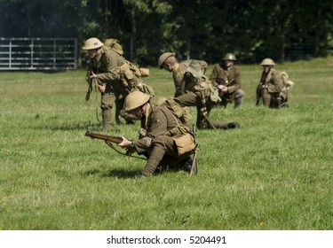 First World War British Soldiers In A Re-enactment