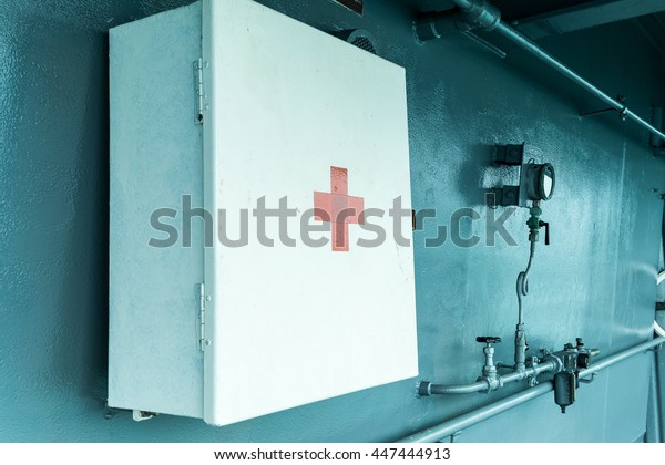 First-aid box hang on the\
wall