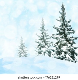 Fir-trees on perfect abstract winter background with snowflakes - Shutterstock ID 476231299