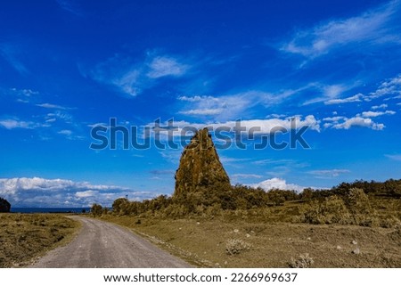 Fischer's Tower Landscape Nature At Hell's Gate National Park Naivasha Great Rift Valley Nakuru City County Kenya East African. Fischer's Tower is situated at the main entrance of the park In Kenyan 