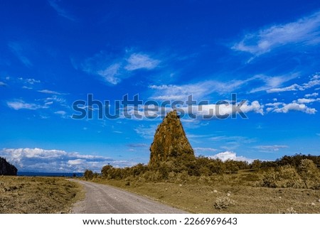 Fischer's Tower Landscape Nature At Hell's Gate National Park Naivasha Great Rift Valley Nakuru City County Kenya East African. Fischer's Tower is situated at the main entrance of the park In Kenyan 