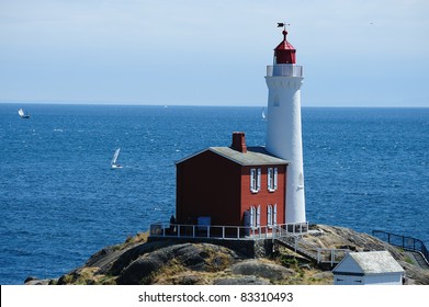 fisgard lighthouse at seashore, it is the first lighthouse built in vancouver island in 1860, victoria, british columbia, canada