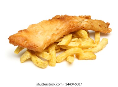 Fish And Chips Isolated On White.