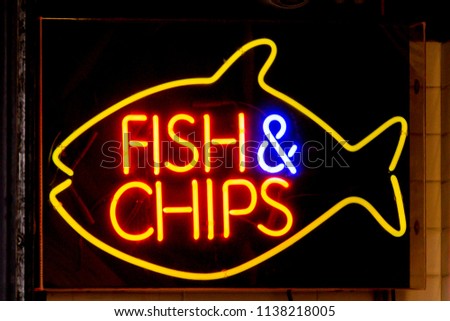 A Fish & Chips neon sign in London, England