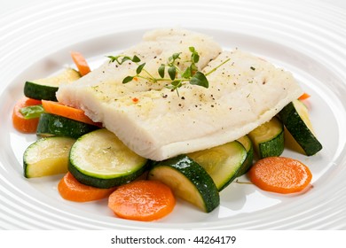 Fish Dish - Boiled Cod Fillet With Vegetables