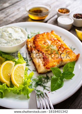 Similar – Image, Stock Photo fried cod fillet with berries.