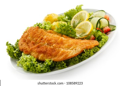 Fish Dish Fried Fish Fillet Vegetables Stock Photo (Edit Now) 108589223