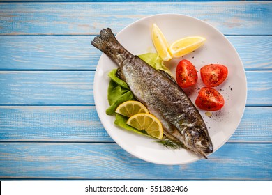 Fish dish - roasted trout with vegetables 