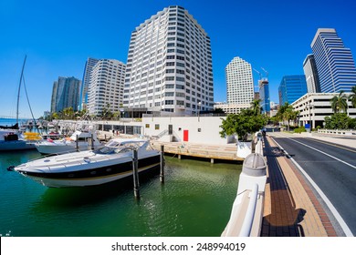 Fish Eye View Of The Brickell Area In Downtown Miami Along Biscayne Bay.