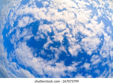 Fish Eye View Of The Sky On A Cloudy Day.