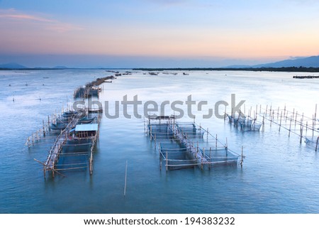 Fish farms at sunrise in chanthaburi,Thailand 