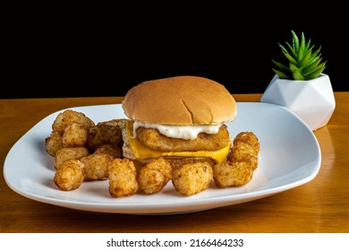 Fish Fillet Sandwich  Served With A Side Of Tater Tots, 