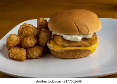 Fish Fillet Sandwich  Served With A Side Of Tater Tots,