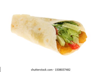 Fish Finger And Salad Wrap Isolated Against White