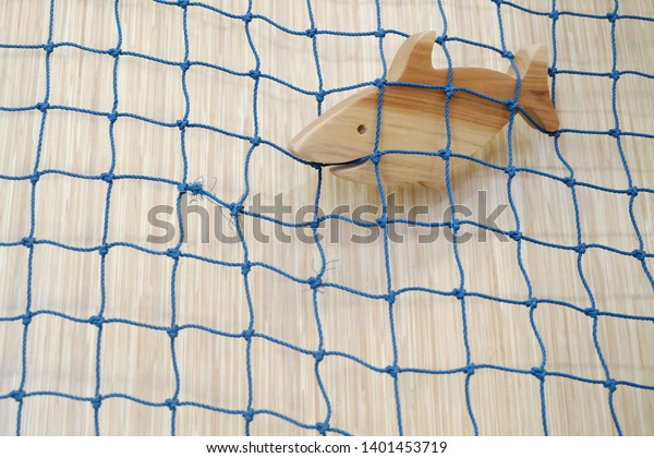 Fish Fishnet Nautical Decoration On Wood Stock Photo Edit Now