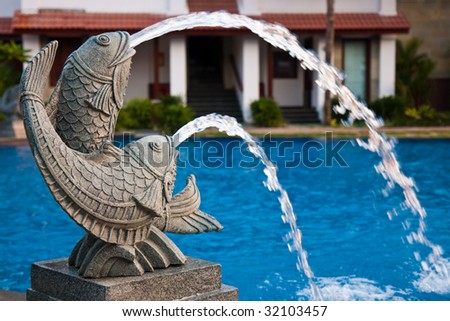 Fish Fountain at Temple Bay Resort in India