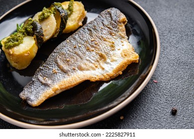 fish fried sea ​​bass grill seafood meal food snack on the table copy space food background top