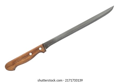 Fish Knife With Wooden Handle Isolated On White Background