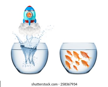fish leaving fish bowl with rocket