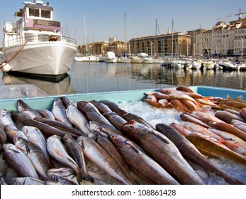 Fish Market In The Old Port Of Marseille. Yachts.