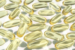 Fish Oil Softgel Capsules. Omega 3 Food Supplement. Medicines And Healthcare