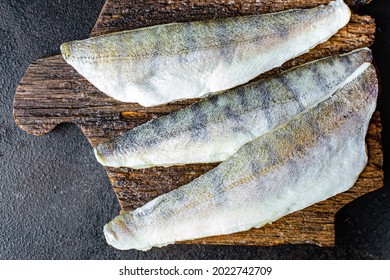 Fish Pike Perch Raw Fresh Seafood Organic Product Hake Meal Snack Copy Space Food Background Rustic. Top View 