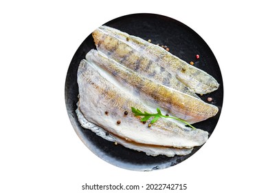 Fish Pike Perch Raw Fresh Seafood Organic Product Hake Meal Snack Copy Space Food Background Rustic. Top View 