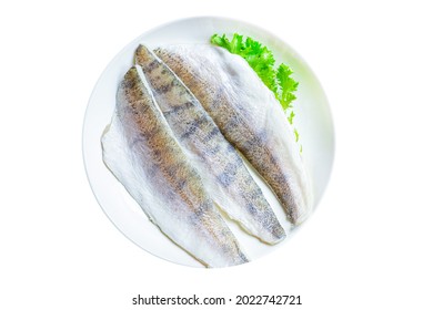 Fish Pike Perch Raw Fresh Seafood Organic Product Hake Meal Snack Copy Space Food Background Rustic. Top View 