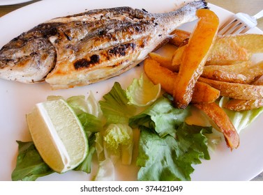 Fish, Potato, Greens, Lime. Northern Cyprus Food