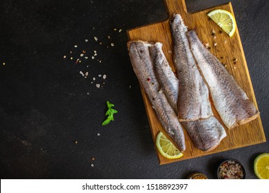 fish raw hake (set of ingredients for cooking). food background. top view. copy space - Shutterstock ID 1518892397