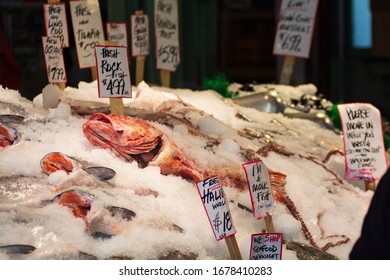 Fish For Sale At Pike Place Fish Market In Seattle, WA, USA