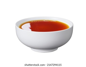 Fish Sauce In White Bowl Isolated On Background. Phu Quoc Traditional Fish Sauce.