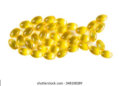 Fish shape Cod Liver Oil Capsules, Omega 3, Vitamin D  - Shutterstock ID 348108389