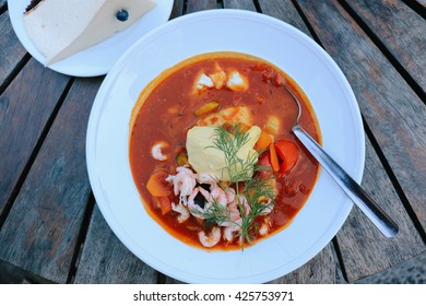 Fish Soup With Potatoes In Tomato Paste, A Typical Swedish Dish.