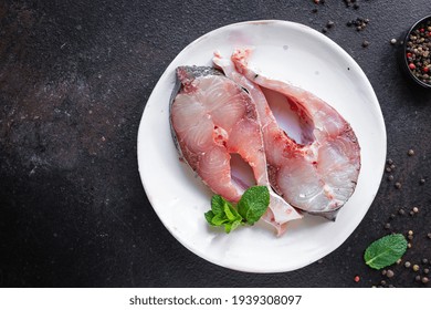 fish steak raw silver carp ready to cook snack healthy vegetarianmeal top view copy space food background rustic image pescetarian diet 