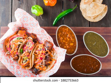 Fish Tacos. Tacos. Meat, Fried Fish, Avocado, Cilantro, Cheese, Homemade Salsa, Lettuce And Lime Slices. Tex-Mex Favorite, Mexican Street Tacos: Beef, Fish, Pork, Served On Homemade Corn Tortillas.