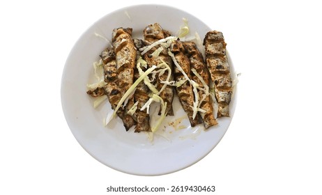 Fish Tikka Served in Plate Isolated on a White Background with Copy Text Space. Culinary Element for Food Posters, Restaurant Themes, and Seafood-Inspired Designs. PNG File.
