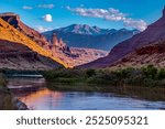 Fisher Towers Golden Hour with the Colorado River in the shadows