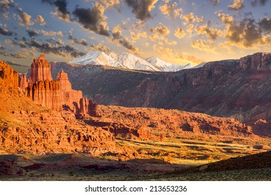 Fisher Towers Jagged Red Rock Formation Near Moab, Utah