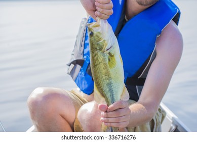 Fisherman With Freshly Caught Freshwater Drum Fish In Lake Erie, Ontario, Canada.