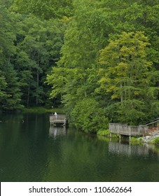 A Fisherman On A Lake In The Blue Ridge Mountains Of Georgia.