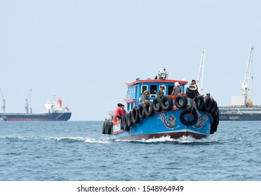 Fisherman On Speed Boat In The Sea,Tourism Ship In The Ocean Concept  At Koh Si Chang Chonburi Thailand On 12 October 2019