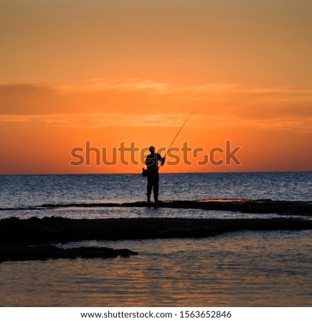 Similar – Image, Stock Photo Man with pipe in midnight sun at the fjord