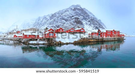 Similar – Red cottages-tourist rorbuer in A i Lofoten. Sorvagen-Norway-323