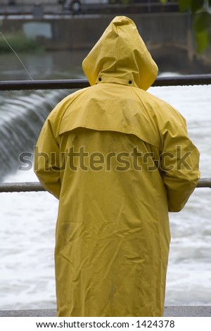 Similar – Foto Bild Mann in gelbem Regenmantel Wandern im Freien