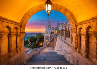 Fisherman's Bastion, Budapest. Image of the Fisherman's Bastion in Budapest, capital city of Hungary, during sunrise. - Shutterstock ID 736848136